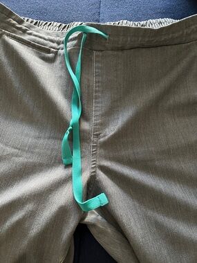 Figs Straight Leg Scrub Pants in Gray with Teal Drawstring yola style.